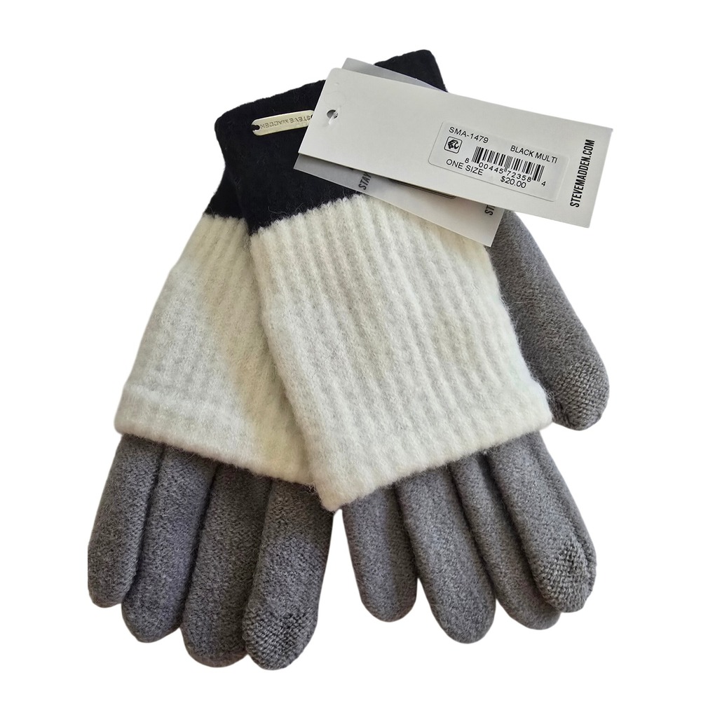 Steve Madden Tech Touch Gloves Womens Black Multi Colorblock Knit  NWT